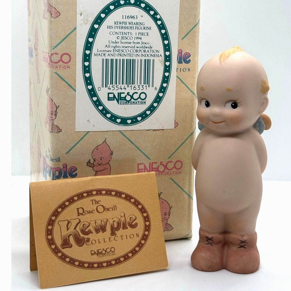 VTG 1994 Enesco, Rose O'Neill Porcelain Kewpie Doll, Wearing Overshoes, Umbrella